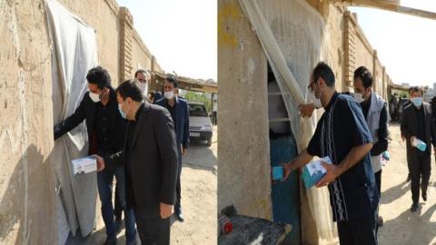 توزیع ماسك و بسته های حمایتی در محلات كوره های آجرپزی